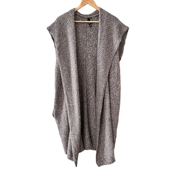 Vallette Oversize Sleeveless Cardigan Chunky Knit Size S/M Heather Gray Pockets - Picture 1 of 16